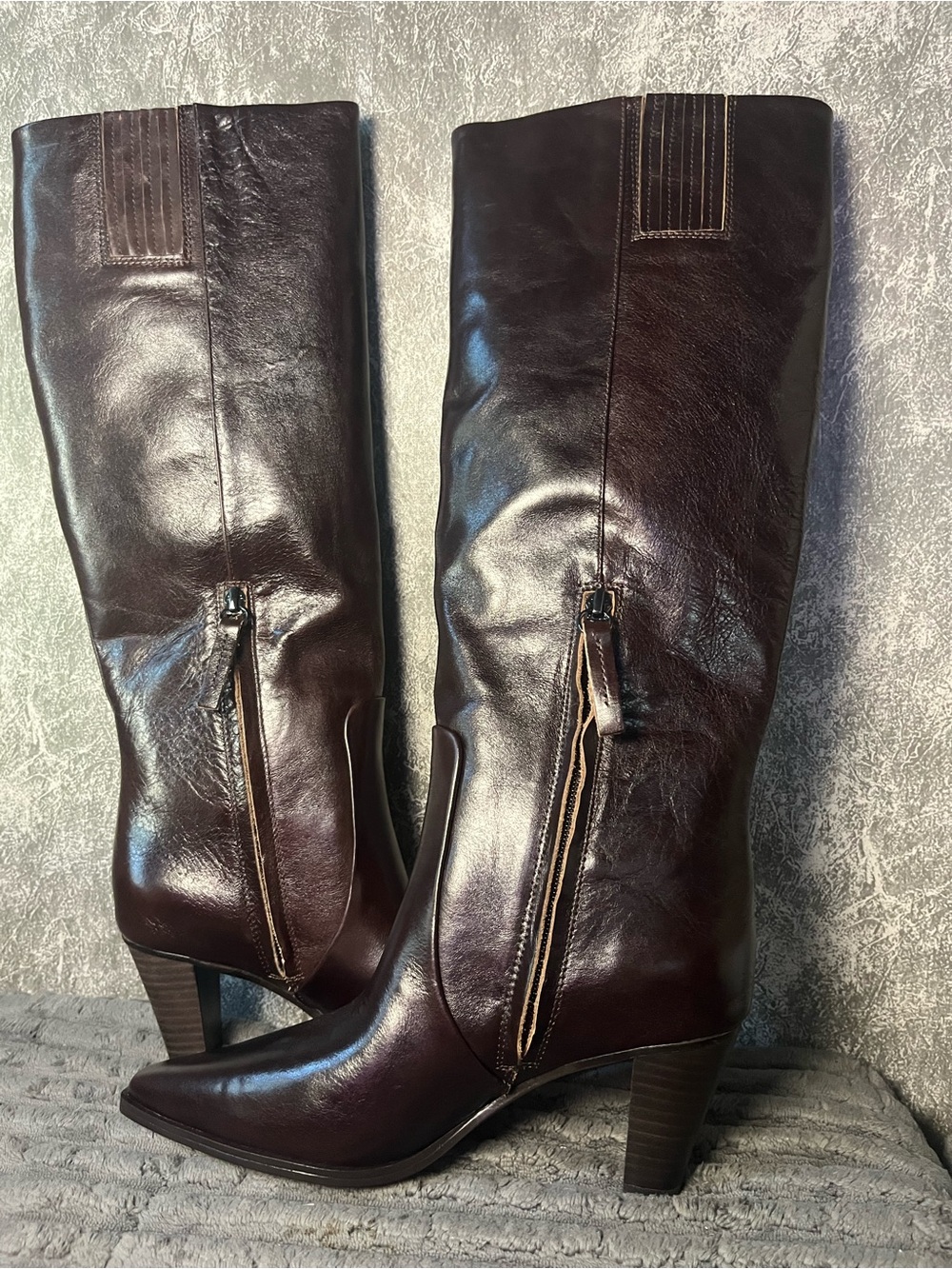 Franco Sarto Women's Tall Leather Boots in Dark Burgundy NEW without Box - Picture 2 of 4